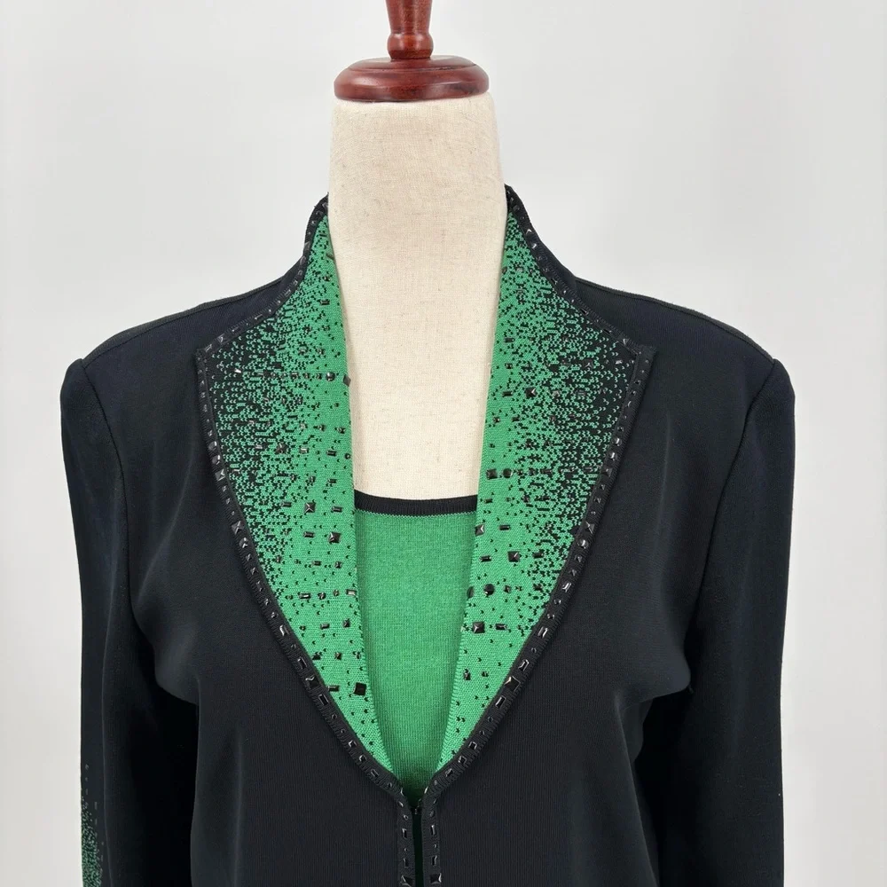 Toula‎ Knit Green and Black Sweater Jacket Set Small